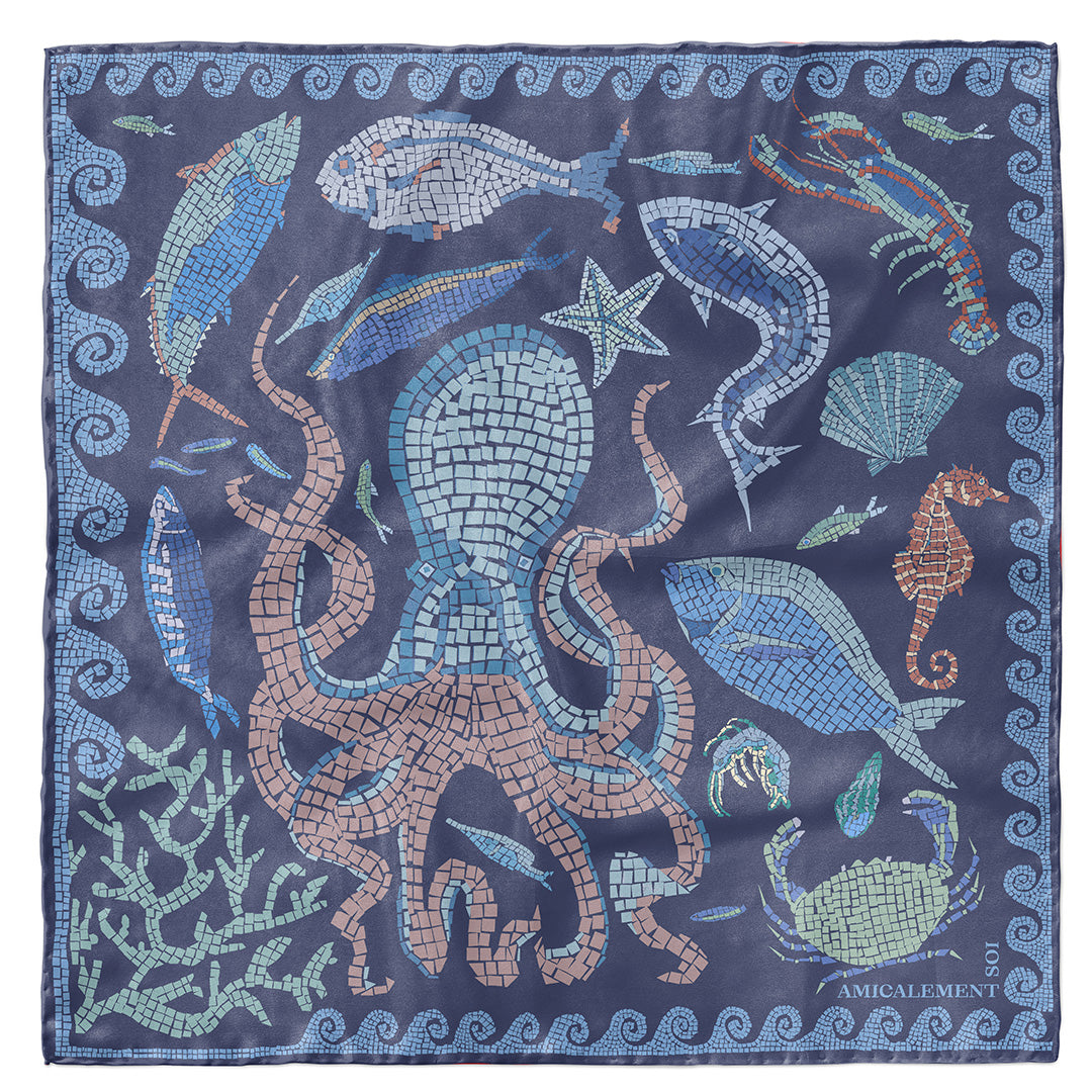 ANTIQUE SEA silk square - Deep blue 