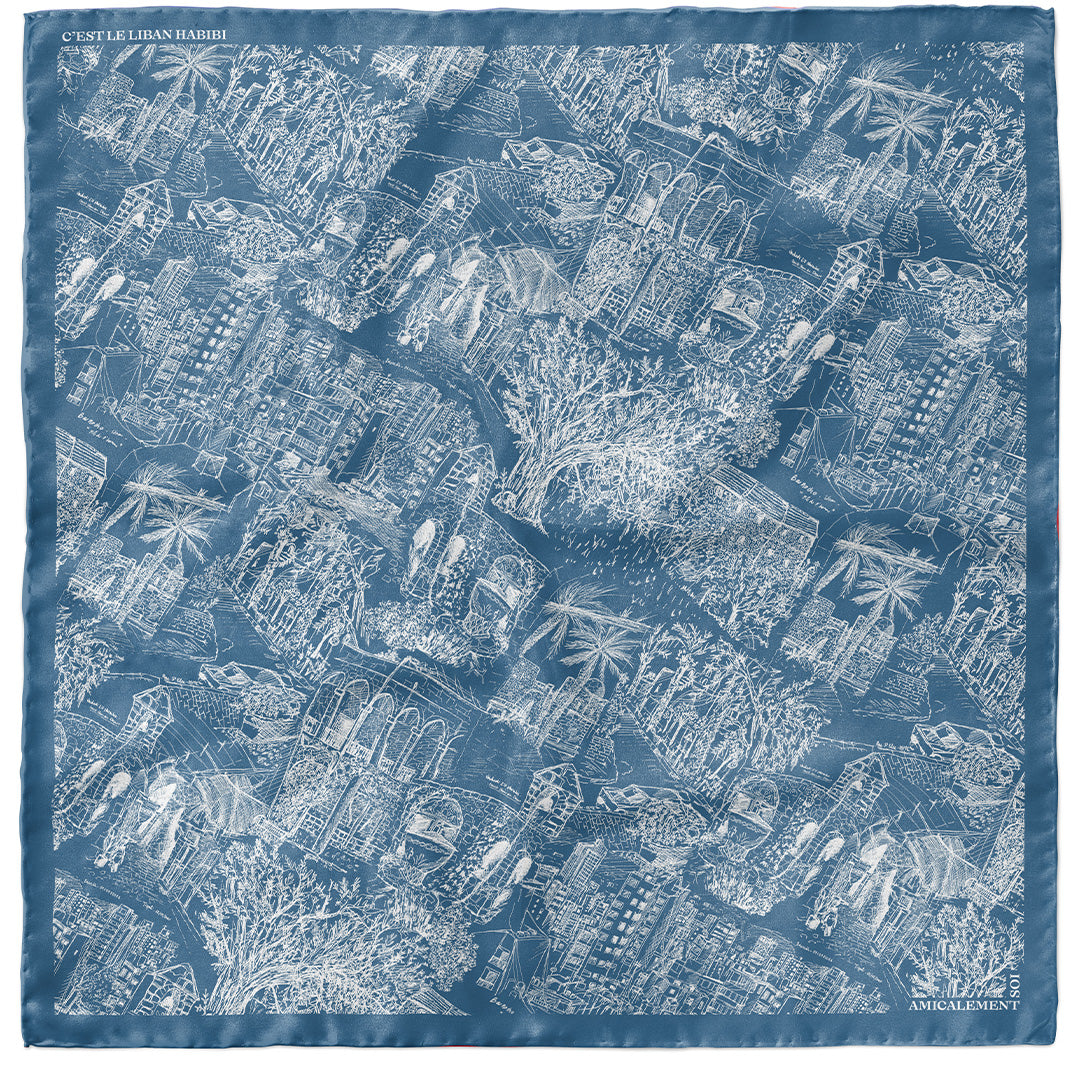 Pays du Levant silk square - Blue 